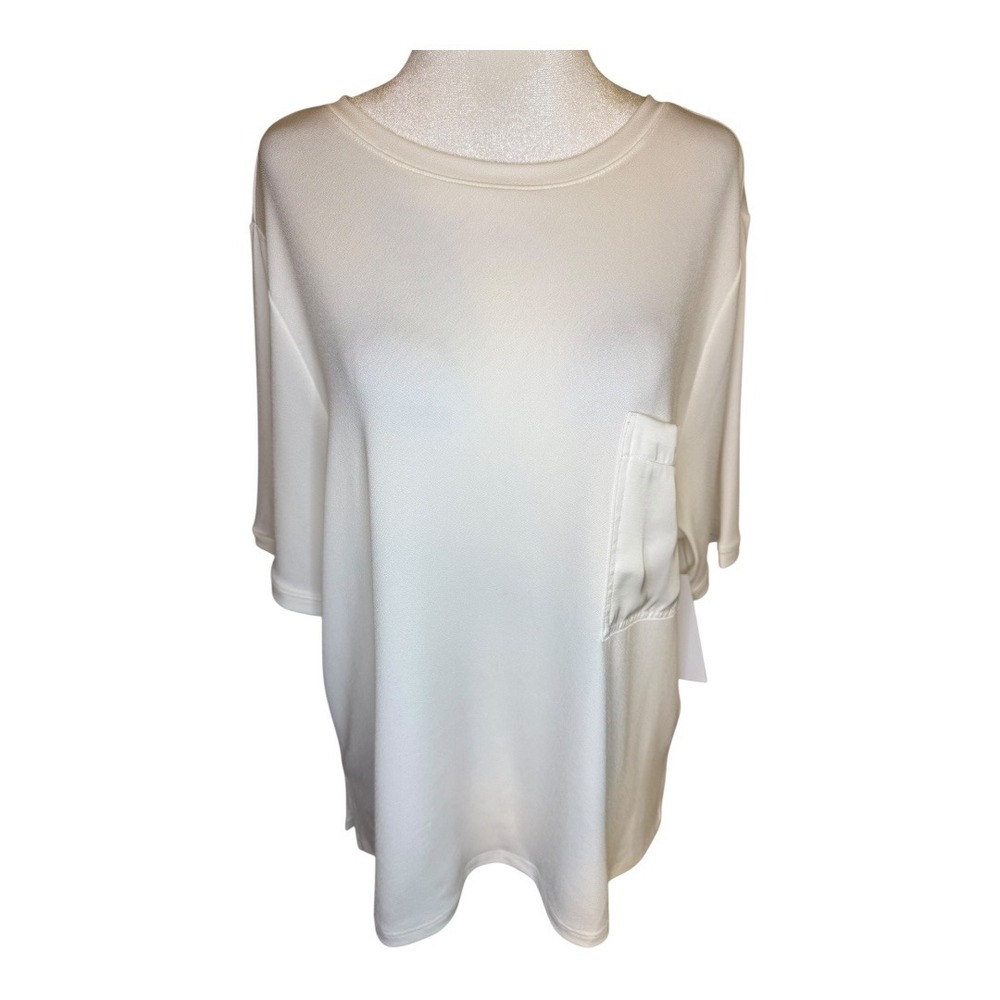 Nordstrom Rack Womens XL Short Sleeve Top Cream Pocket Crew Neck Relaxed Fit